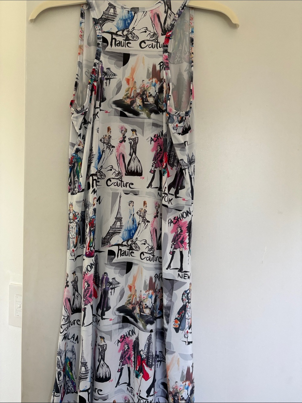 Fashion Illustration Sports Coutour Dress in White with Multicolor Print - Picture 5 of 6